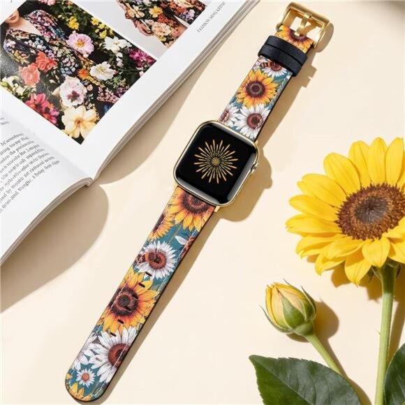 NEW Sunflower Leather Apple Watch Band - Picture 2 of 4